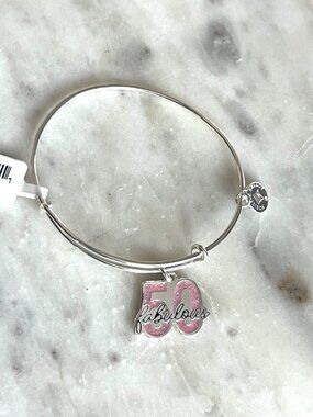NEW Alex + Ani Fabulous 50 Charm Bangle Silver Finish Adjustable Bracelet
